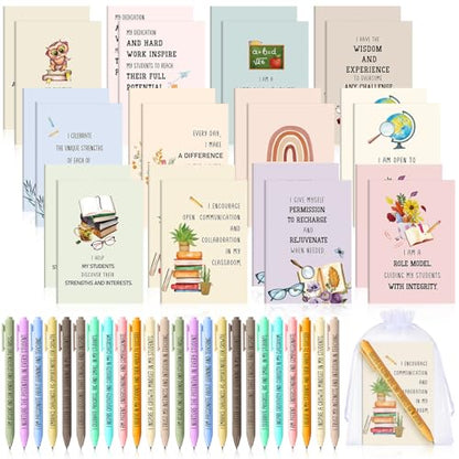 Mooliwe 24 Pcs Affirmation Notebooks Pens Bulk Gifts, Gratitude,Teacher - style: Teacher
