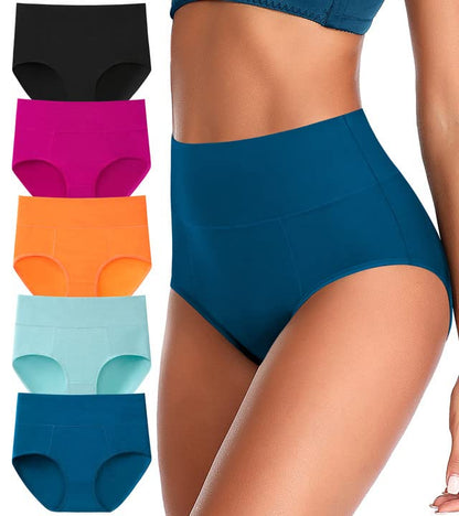 ASIMOON Tummy Control High Waisted Underwear for Women Cotton Plus Size Full Coverage Panties Ladies Briefs - color: Multicoloured-01-5 Pack, size: 5X-Large