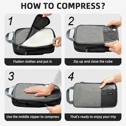 BAGAIL Lightweight Compression Packing Cubes for Travel, 6 Set, Dark Grey - color: Dark Grey
