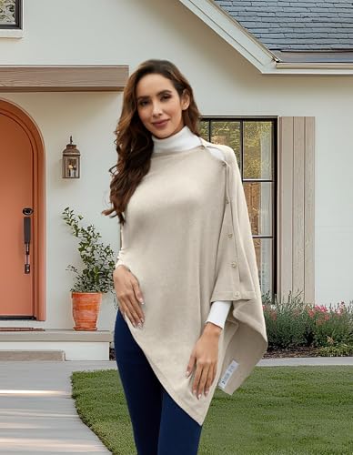 PULI Women's Versatile Knit Shawl Poncho Sweater Button Scarf - color: Barley Twist
