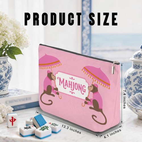 Cute Monkey Mahjong Tile Bag Pink Makeup Bag Gift for Women (Case Only) - color: Multicolor 1808