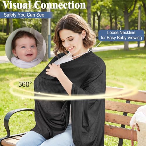 Basumee Nursing Cover for Breastfeeding Breathable Mesh 360 Full Privacy - color: Black, size: 1 Pack