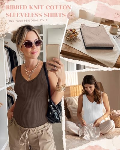 Neer 4 Pack Maternity Ribbed Tank Tops - color: Khaki, Coffee, White, Black, size: XX-Large