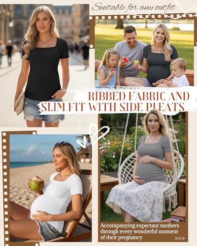 Huukeay 4 Pack Women's Short Sleeve Maternity Shirts - color: Black, Dark Gray, Light Gary, White, size: Small