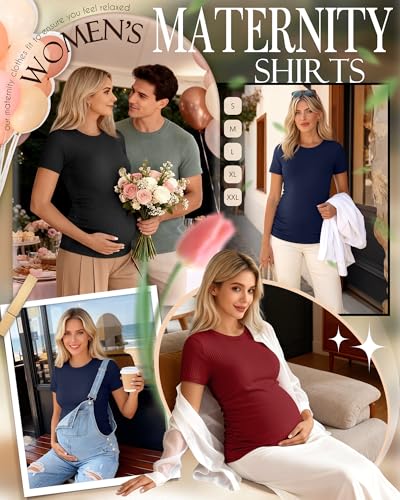 Ficerd 3 Pack Women's Short Sleeve Maternity Shirts - color: Black, Navy Blue, Burgundy, size: XX-Large