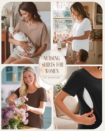 Ficerd 4 Pack Women's Maternity Nursing Shirts - color: Khaki, Brown, White, Black, size: X-Large