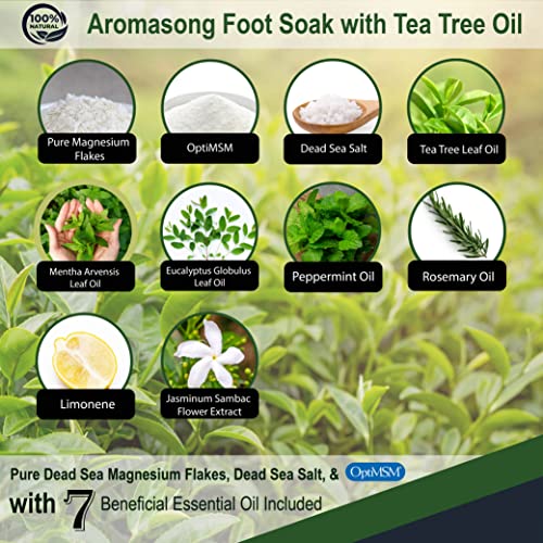 Aromasong Tea Tree Foot Soak with Magnesium Flakes & Dead Sea Salt, Natural Tea Tree Oil & Eucalyptus Scent, Foot Soaking Salts for Relaxation, Odor Control & Soft Skin, Packaging May Vary