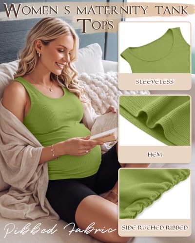 Riyiper 3 Pack Women's Maternity Tank Tops - color: Rose Red, Light Green, Avocado, size: Medium