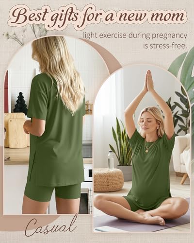 Women's Maternity Pajamas Set 2 Piece Outfits - color: Army Green, size: Small