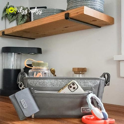 Itzy Ritzy Adjustable Stroller Caddy and Organizer Bag Featuring Front Zippered Pocket, 2 Built-In Interior Pockets & Adjustable Straps to Fit Nearly Any Stroller (Grayson) - color: Grayson