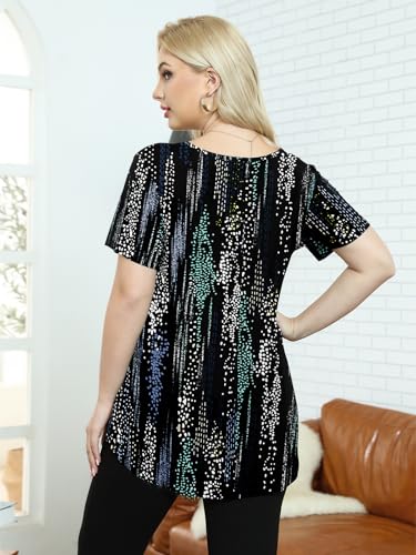 BELAROI Women Plus Size Tops V-Neck Tunics Shirts - color: Blueblackwhite, size: 5X