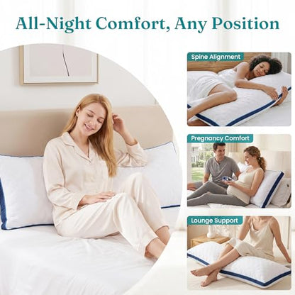 Oubonun Full Body Pillow for Side Sleeper, Adjustable Firm Long Bed Pillow - color: White-navy Blue Side