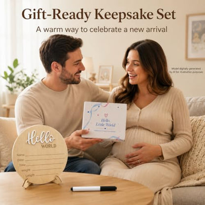 Hello World Baby Announcement Sign Newborn Welcome Plaque Box Set - color: White,Box