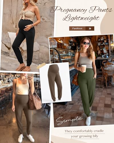 3 Pack Women's Maternity Pants - color: Light Brown, Army Green, Black, size: XX-Large