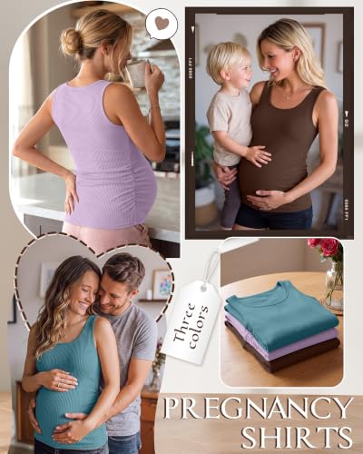 Riyiper 3 Pack Women's Maternity Tank Tops - color: Coffee, Light Purple, Light Gray Blue, size: Medium
