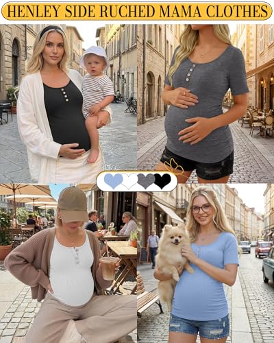 4 Pack Maternity Shirts for Women - color: Blue, White, Dark Heather Gray, Black, size: Small