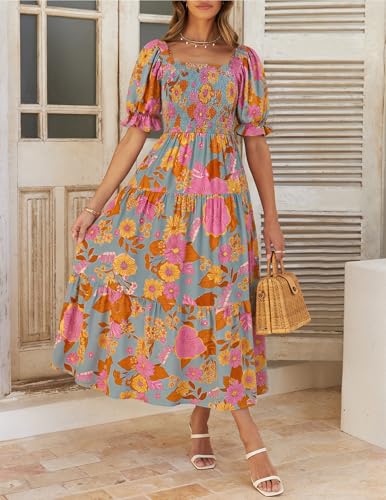 ZESICA Womens 2026 Summer Boho Floral Ruffle Maxi Dress - color: Greygreen, size: Medium