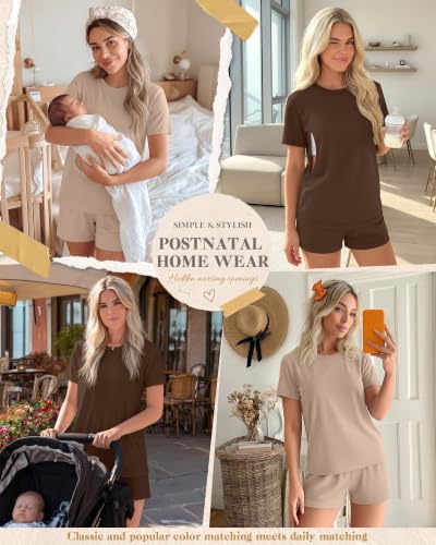 Riyiper 2 Packs Women's Nursing Pajamas Set - color: Khaki, Brown, size: XX-Large