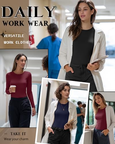 Neer 3 Pack Womens Long Sleeve Underscrub Shirts - color: Black, Navy Blue, Wine Red, size: Small