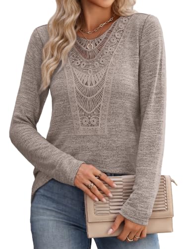 OFEEFAN Long Sleeve Shirts for Women Boho Tops Trendy Blouses Dressy Casual - color: Brown, size: Medium