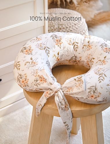 lulumoon Muslin Nursing Pillow Covers: Adjustable Strap for Stable Support - color: SkinpinkOrangeflower