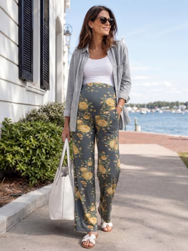 Summer Mae Viscose Maternity Pants Pregnancy Pajama Lounge Pant with Pocket - color: Grey Marigold, size: Medium