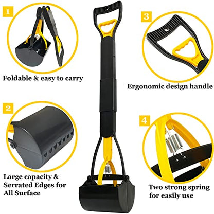 ienjoyed 32“ Tall Pooper Scooper, Large Pooper Scooper for Dogs Heavy Duty, Dog Pooper Scooper with Long Handle & High Strength Durable Spring, Foldable Dog Poop Pick Up, Yellow - size: 32-inch(Yellow)