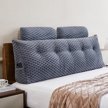 EUHAMS Headboard Pillow Queen with Neck Roll, Triangular Backrest Pillow - color: Grey, size: Queen