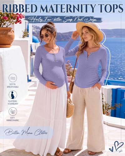 Women's Maternity Long Sleeve Shirt Pregnancy Top - color: Lavender, size: X-Large