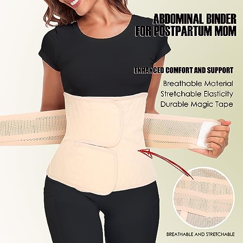 MAMODY Postpartum Belly Band Belly Wrap Abdominal Binder Post Surgery - color: Classic Beige