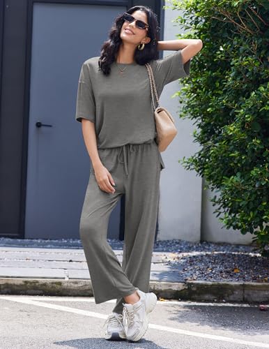 Ekouaer Lounge Sets for Women Soft Comfy Pajama Set 2 Piece Outfits - color: Dark Gray, size: Medium