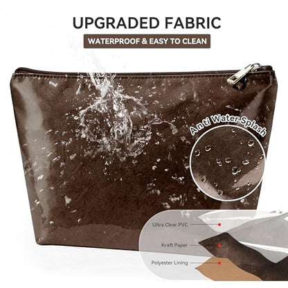 WLLWOO PVC Makeup Bag Waterproof Kraft Paper Cosmetic Pouch for Purse - color: PVC-Coffee