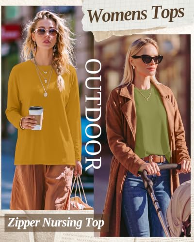 3 Pack Nursing Breastfeeding Tops - color: Ginger, Grass Green, Light Apricot, size: X-Large