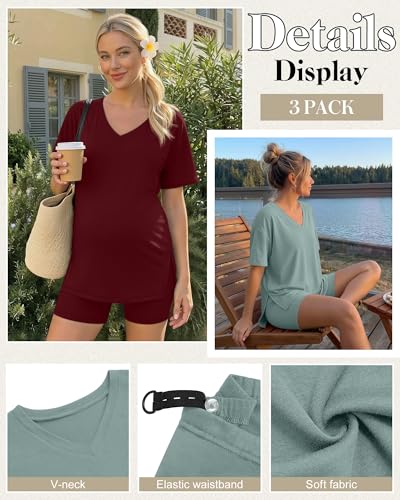 2 Pack Women Maternity Set Pregnancy Outfit - color: Pea Green, Wine Red, size: Medium