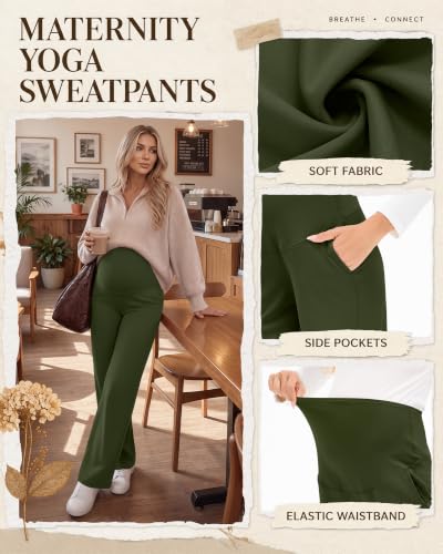 3 Pack Women's Maternity Yoga Pants with Pockets - color: Army Green, Navy Blue, Black, size: Small