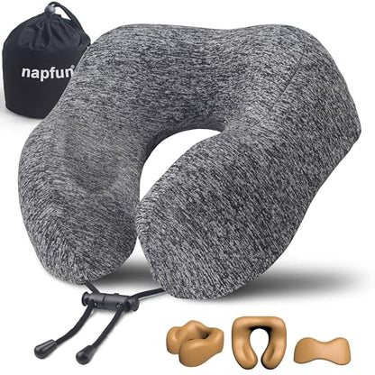 napfun Neck Pillow for Travel, Memory Foam Airplane Pillow, Full Grey - color: Gray