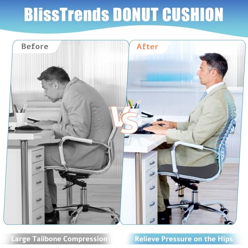 BlissTrends Donut Pillow Seat Cushion, Memory Foam Lifting Cushions - color: Grey, size: XX-Large