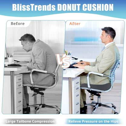 BlissTrends Donut Pillow Seat Cushion, Memory Foam Lifting Cushions - color: Grey, size: XX-Large