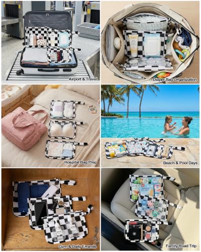 babygoal TSA Approved Black Plaid Clear Travel Organizer Bags 3 Pack - color: Black Plaid