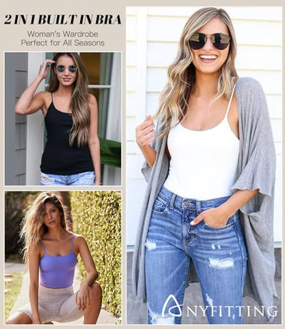 Womens Tank Tops Adjustable Strap Camisole with Built in Padded Bra Vest Sleeveless Layer Top 1/2/3 Packs - color: Dark Grey, size: Small