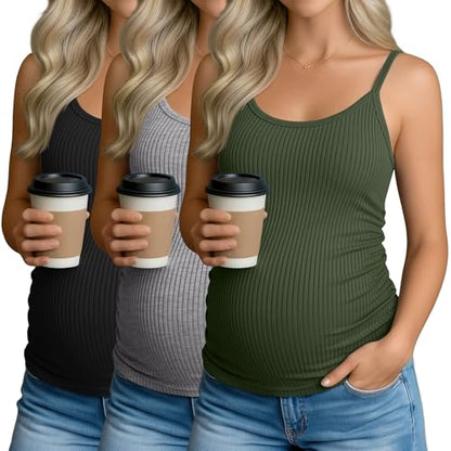 3 Pack Women's Maternity Tank Tops - color: Army Green, Light Mixed Gray, Black, size: Small