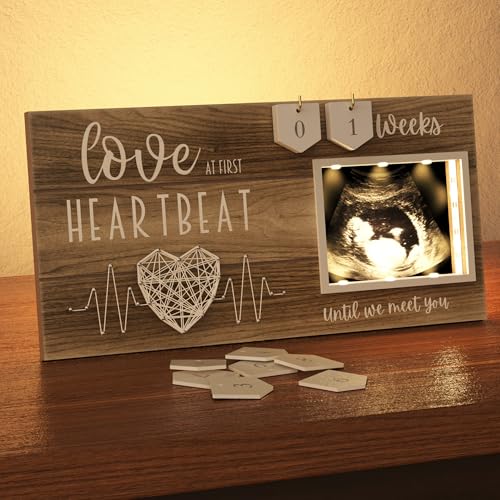 Baby Sonogram Picture Frame with Soft LED Glow - Countdown Weeks Feature, 4"x3" Ultrasound Photo for Pregnancy Announcements, Gender Reveal, Baby-Shower, New Mom Gifts, Keepsake for Expecting Parents