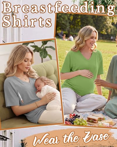 4 Pack Women's Nursing Short Sleeve Shirts - color: Light Purple, Light Green, Light Gray, Black, size: Small