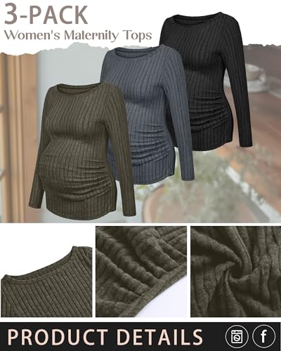 3 Pack Maternity Sweaters Long Sleeve Pregnancy Tops - color: Olive, Gray Blue, Black, size: X-Large