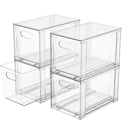 SUOXING 4 Pack Clear Stackable Storage Drawers,7.3″ High Large Baby Bottle Organizer,Bathroom Closet Organizers and Storage,Acrylic Storage Containers and Home Edit Organizer Bins for Cabinets,Pantry