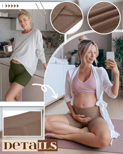 4 Pack Maternity Shorts - color: Coffee, Army Green, Light Gray, Black, size: XX-Large