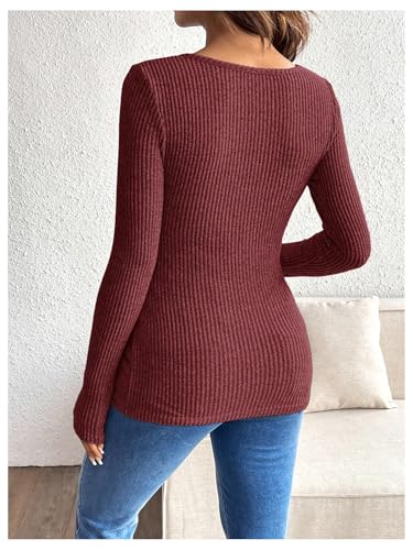 MakeMeChic Women's Maternity Shirts Nursing Top Fall Maternity Clothes - color: Burgundy, size: Small