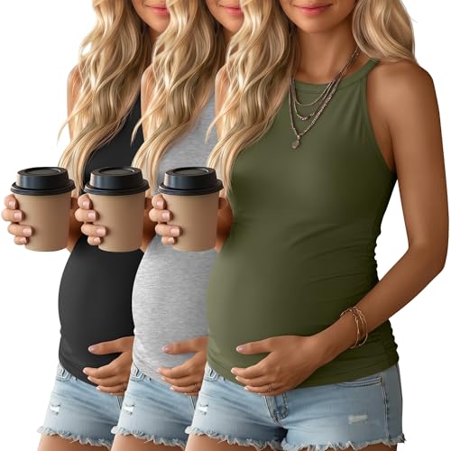 3 Pack Women's Maternity Tank Tops - color: Army Green, Light Heather Gray, Black, size: Small