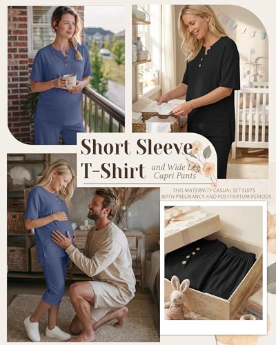 2 Pack Maternity Lounge Outfits - color: Black, Haze Blue
