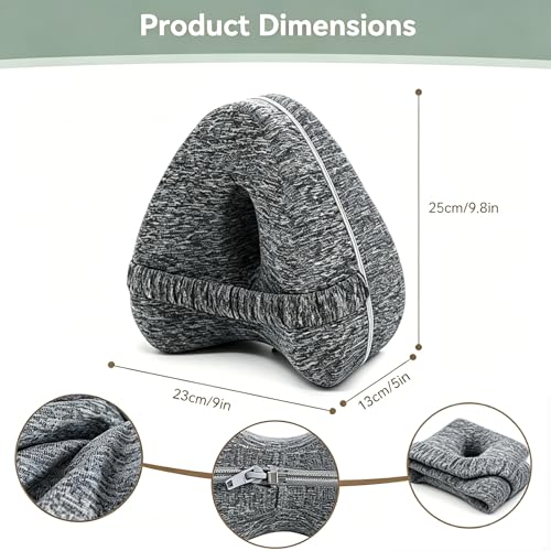 Knee Alignment Pillow, Leg Pillow for Side Sleeping, Memory Foam Hip Knee Alignment Pillow with Adjustable Strap for Relieving Leg, Back, Knee Pain (Charcoal Gray)
